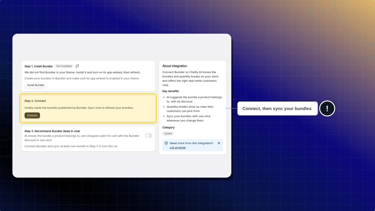 The Bundler page with the Connect button in Step 2