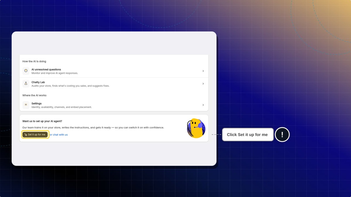 The Set it up for me card at the bottom of the AI agent page