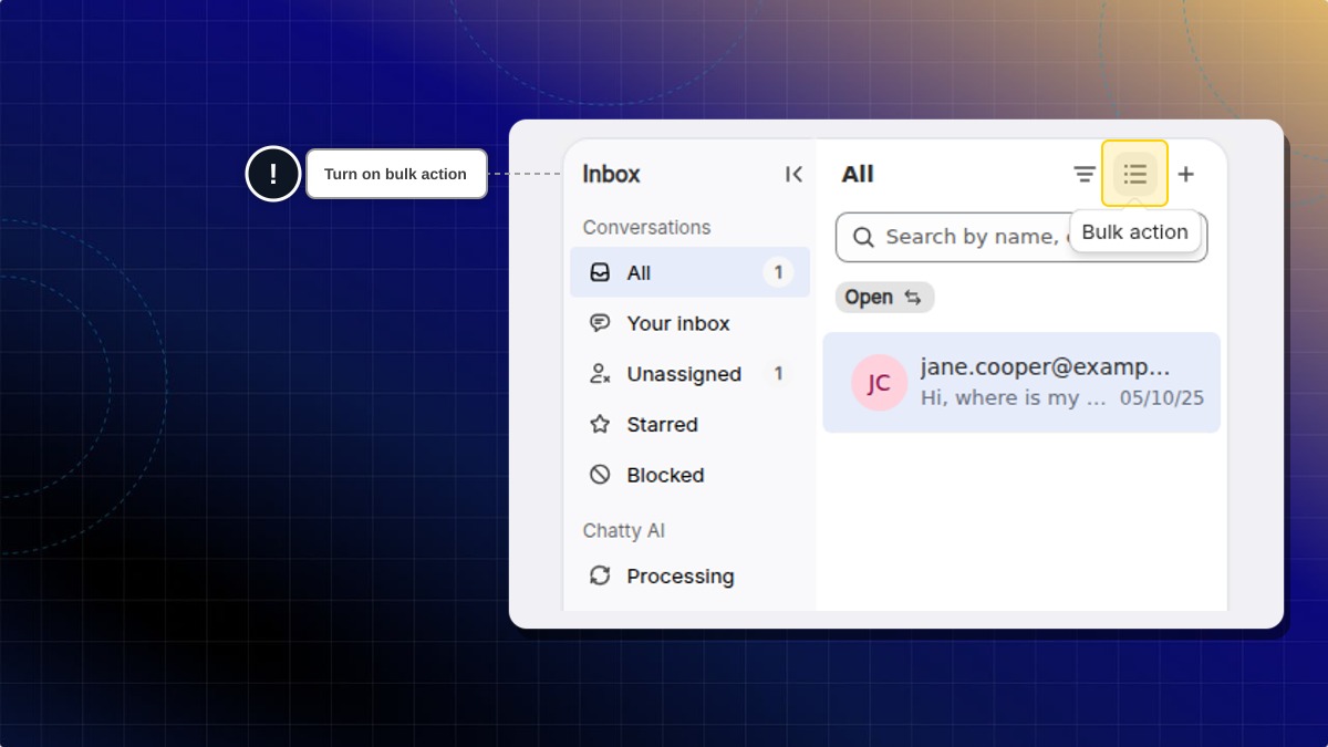 Bulk action icon above the Inbox conversation list