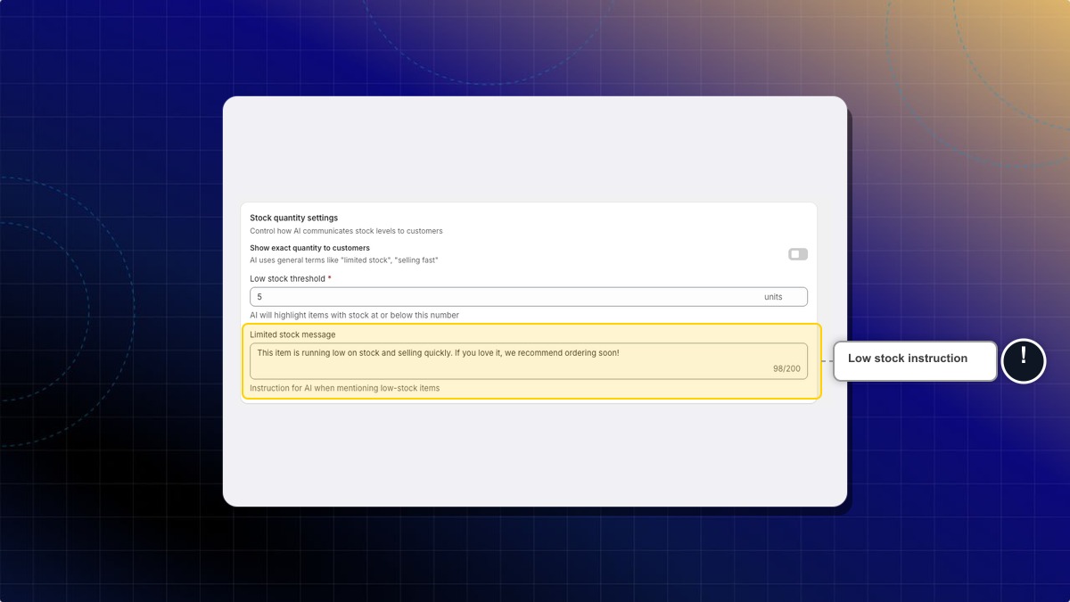 Limited stock message with an instruction written for the AI