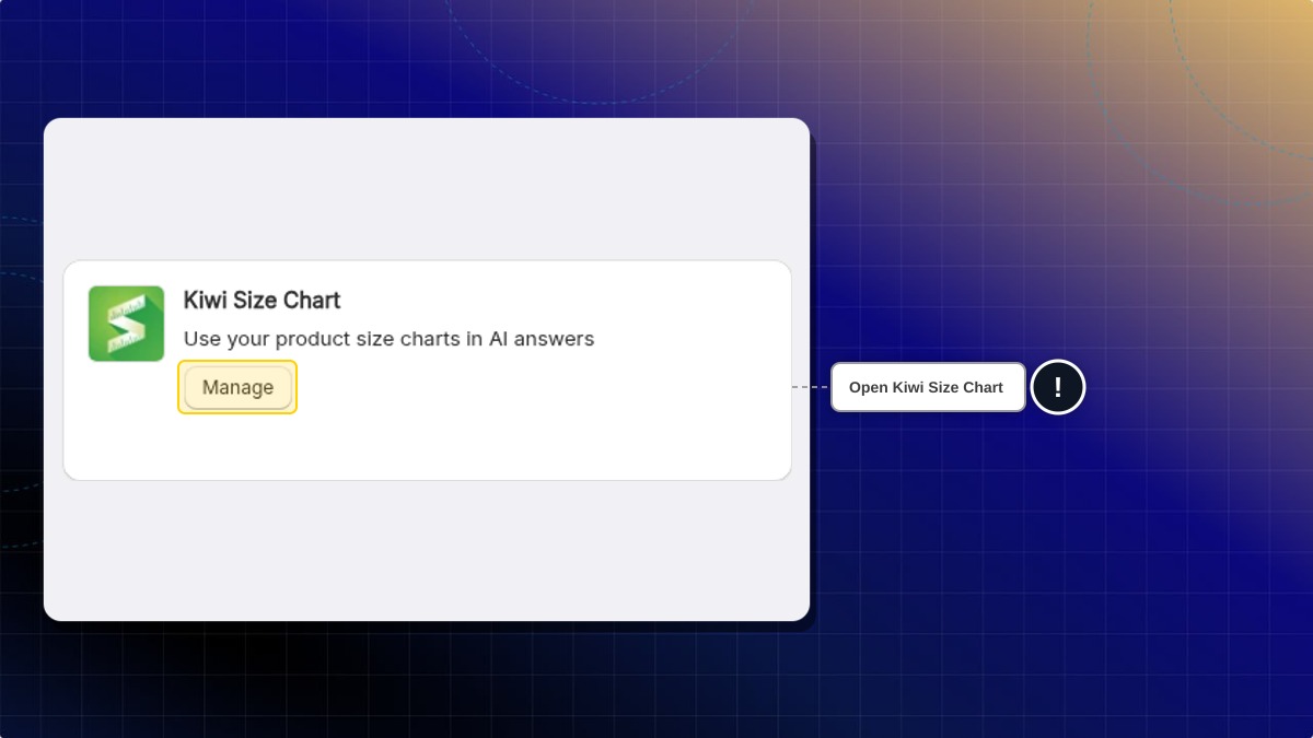 Kiwi Size Chart card in Integrations with the Manage button highlighted