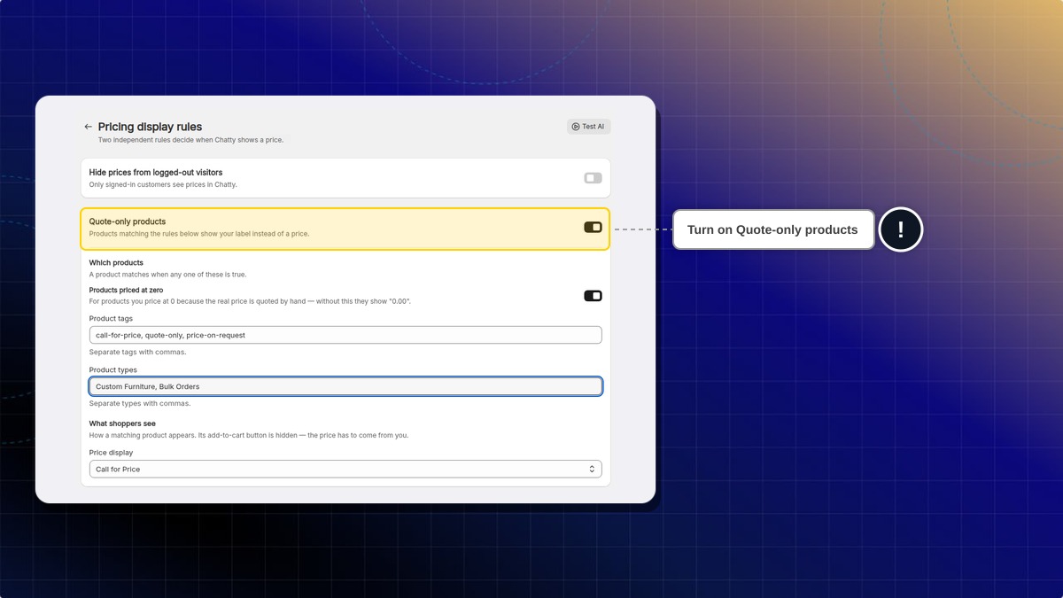 The Quote-only products toggle turned on