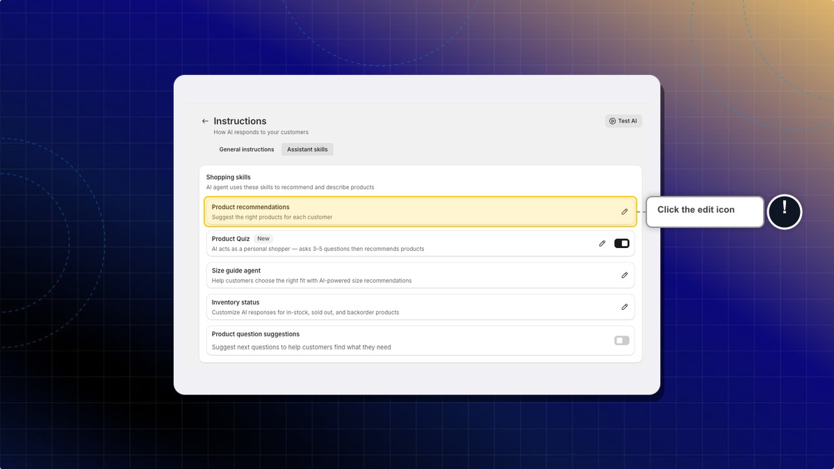 Product recommendations in the Shopping skills list