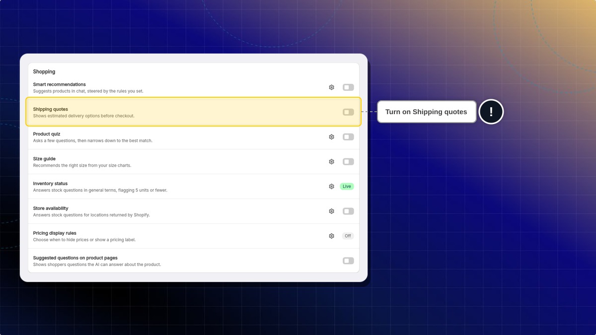 Shipping quotes row in the Shopping group on the Skills page