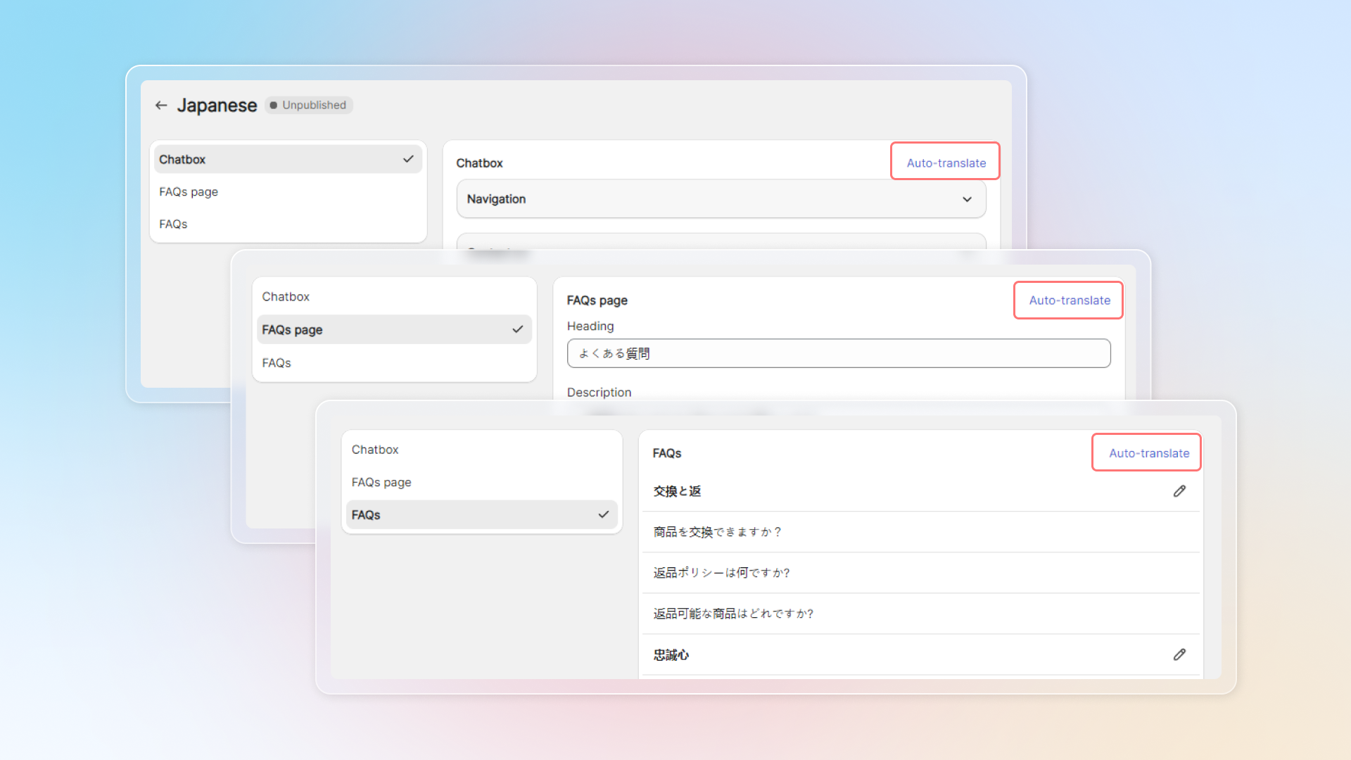 Auto-translate FAQs