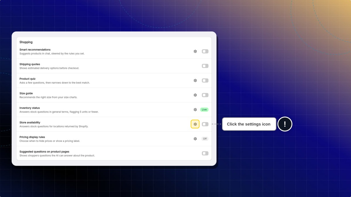 Store availability row in the Shopping group on the Skills page