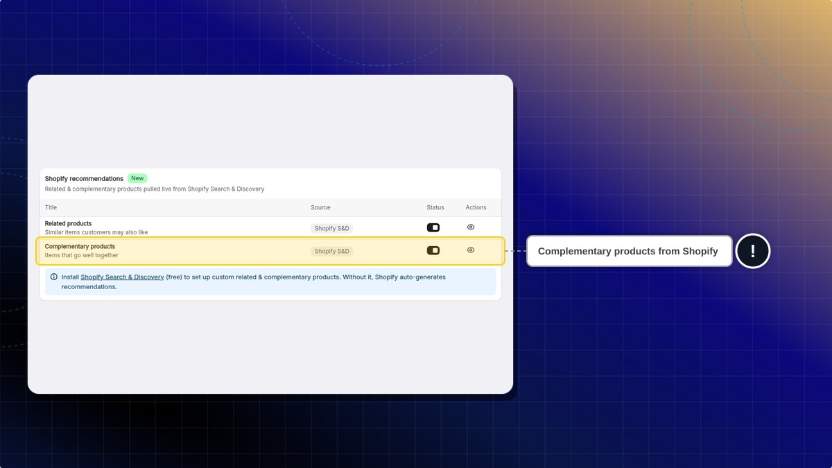 Shopify recommendations in Smart recommendations, with Complementary products turned on