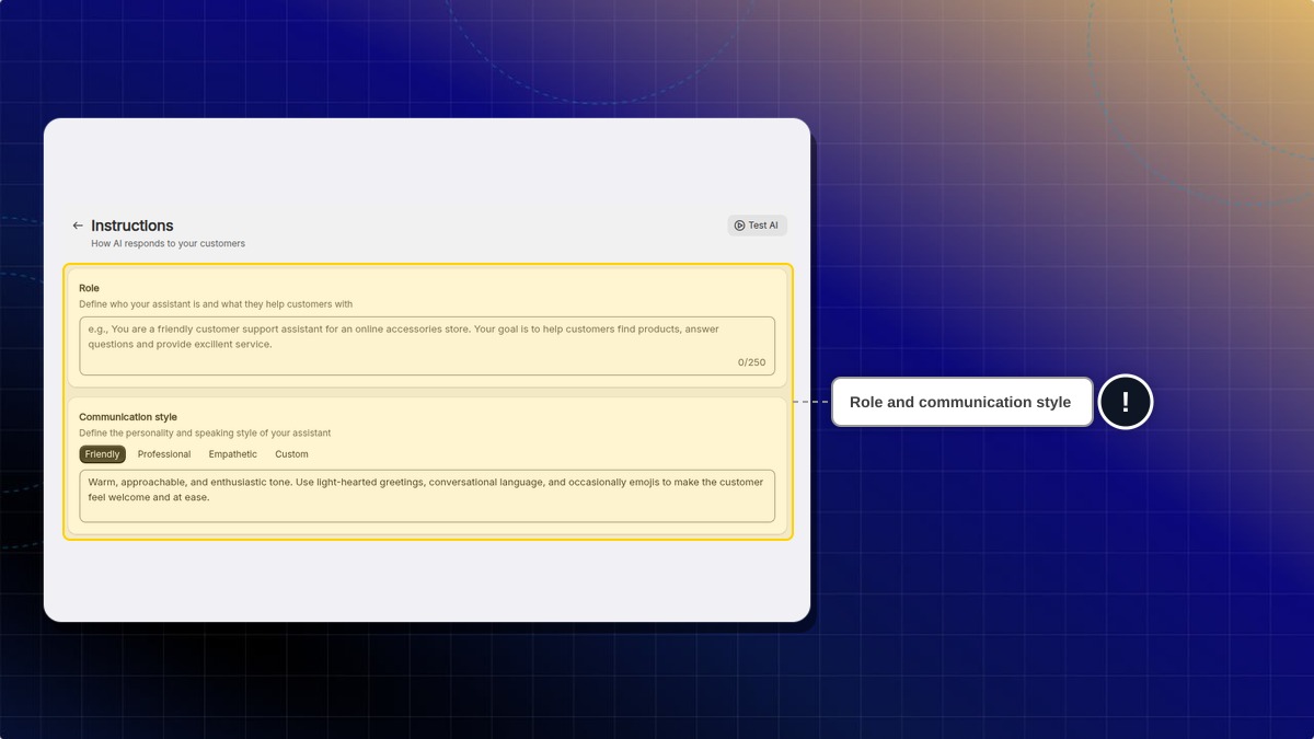 The Instructions page with the Role and Communication style cards