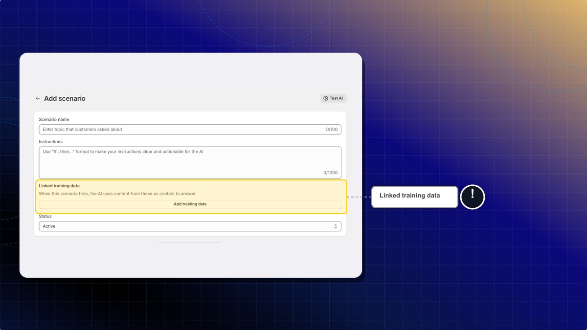 Linked training data section in the scenario editor