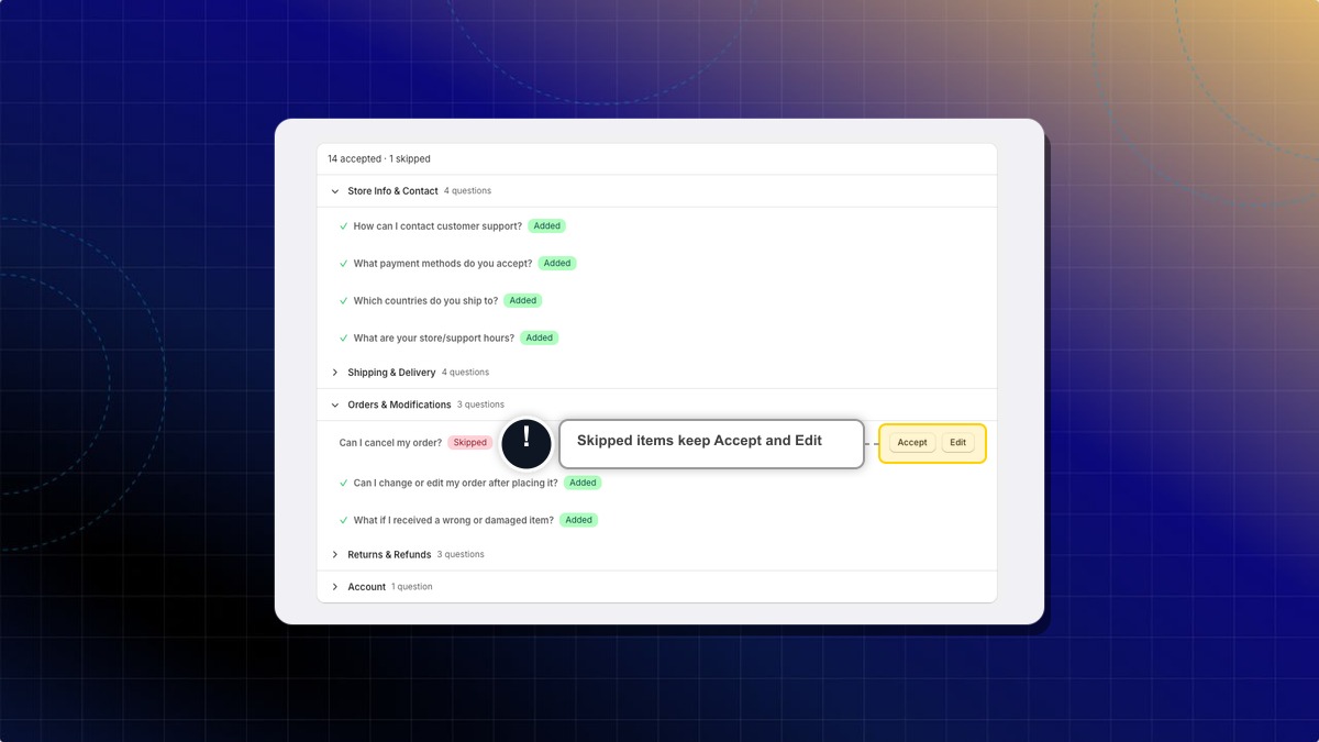 A skipped question still offering the Accept and Edit buttons