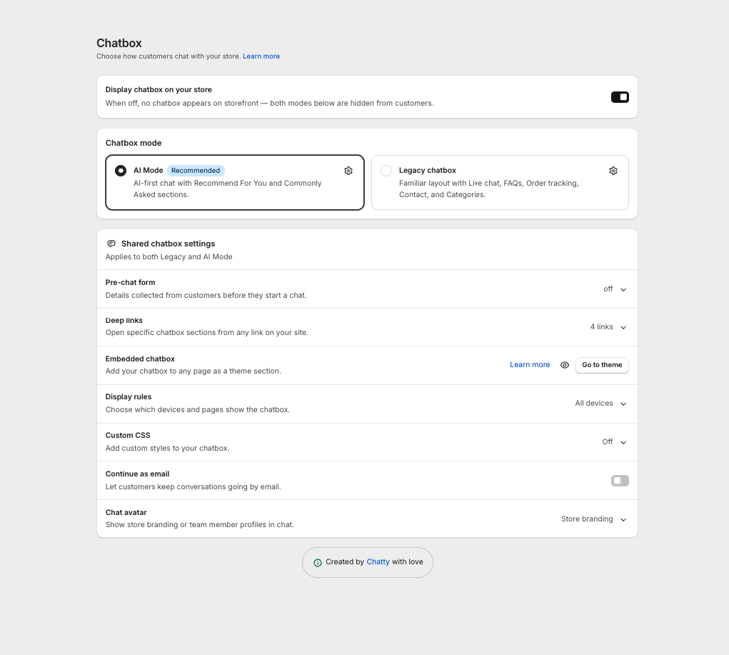 Shared chatbox settings card