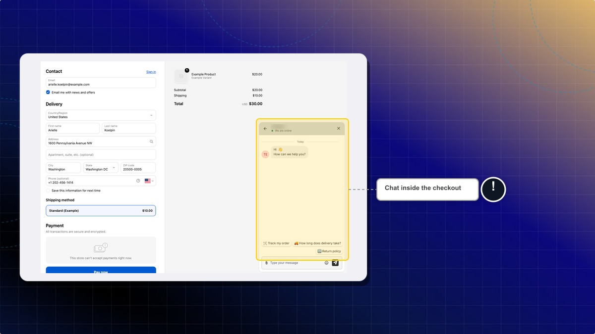 Chatty chat open inside the Shopify checkout