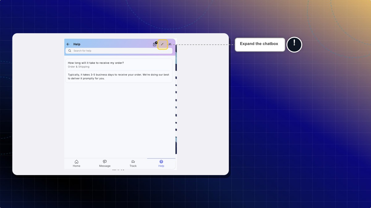 Expand icon in the chatbox header on the Help tab