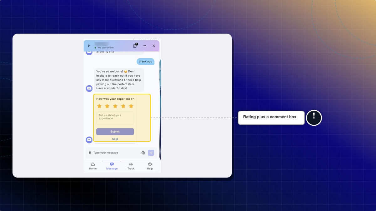 Satisfaction survey shown at the end of a chat