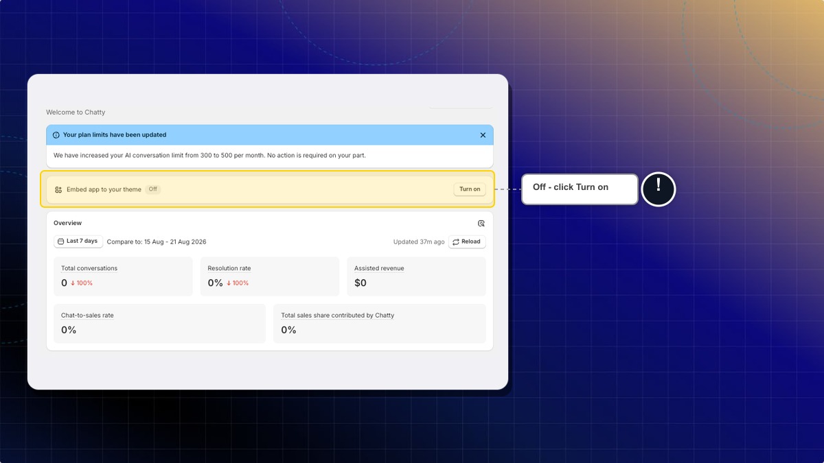 Embed app to your theme card with the Off badge