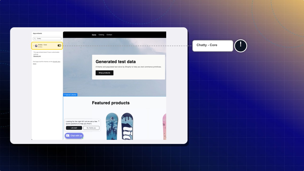 App embeds panel in the Shopify theme editor