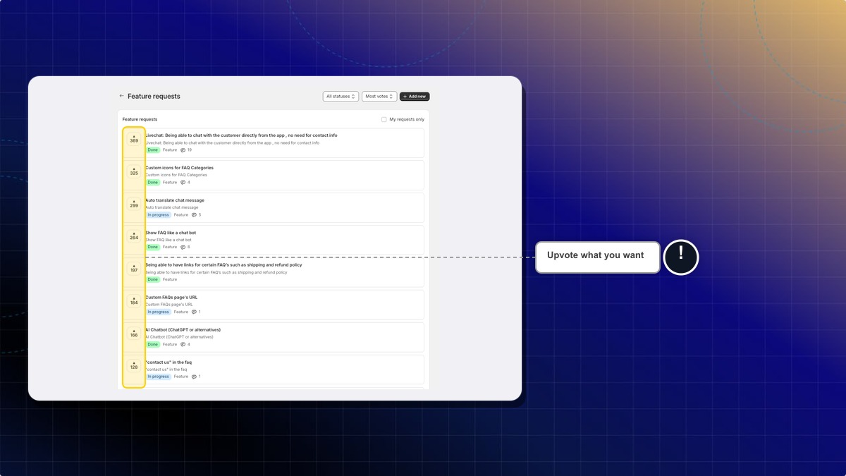 Upvote button on each feature request row