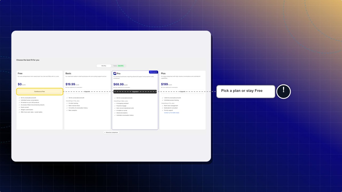 Choose the best fit for you, the last setup screen