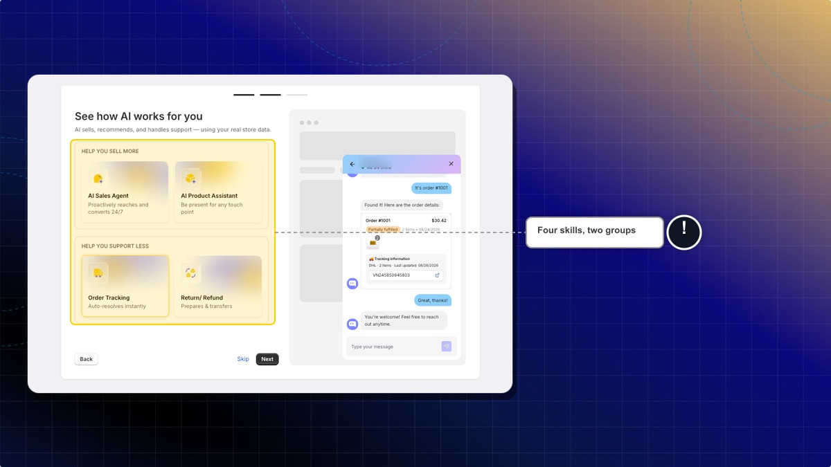 See how AI works for you, with four skills in two groups