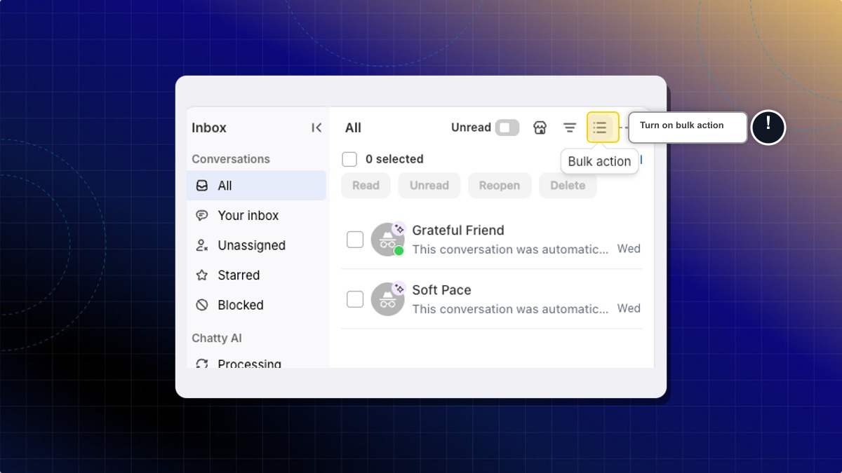 Bulk action icon above the Inbox conversation list