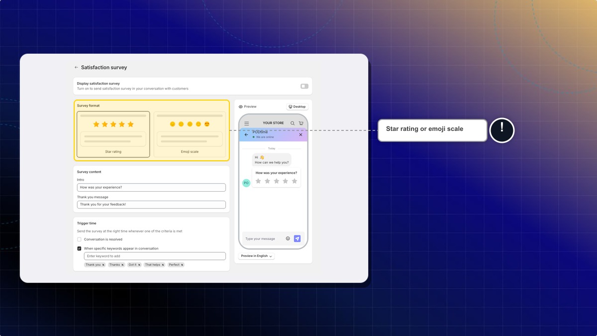 Satisfaction survey settings with both rating formats